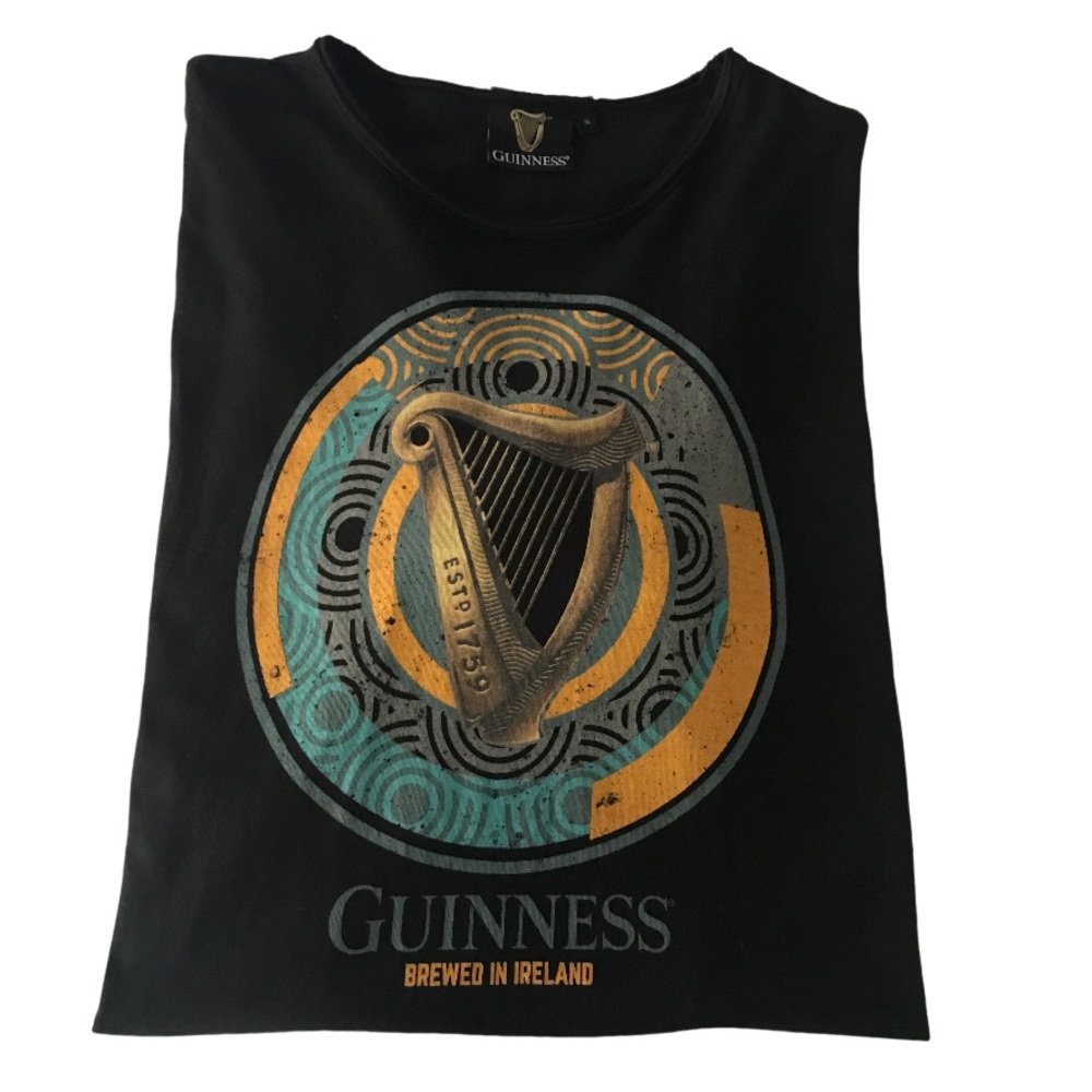 Mens Black Guinness Brewed In Ireland Short Sleeve Tee Shirt Size Extra Large